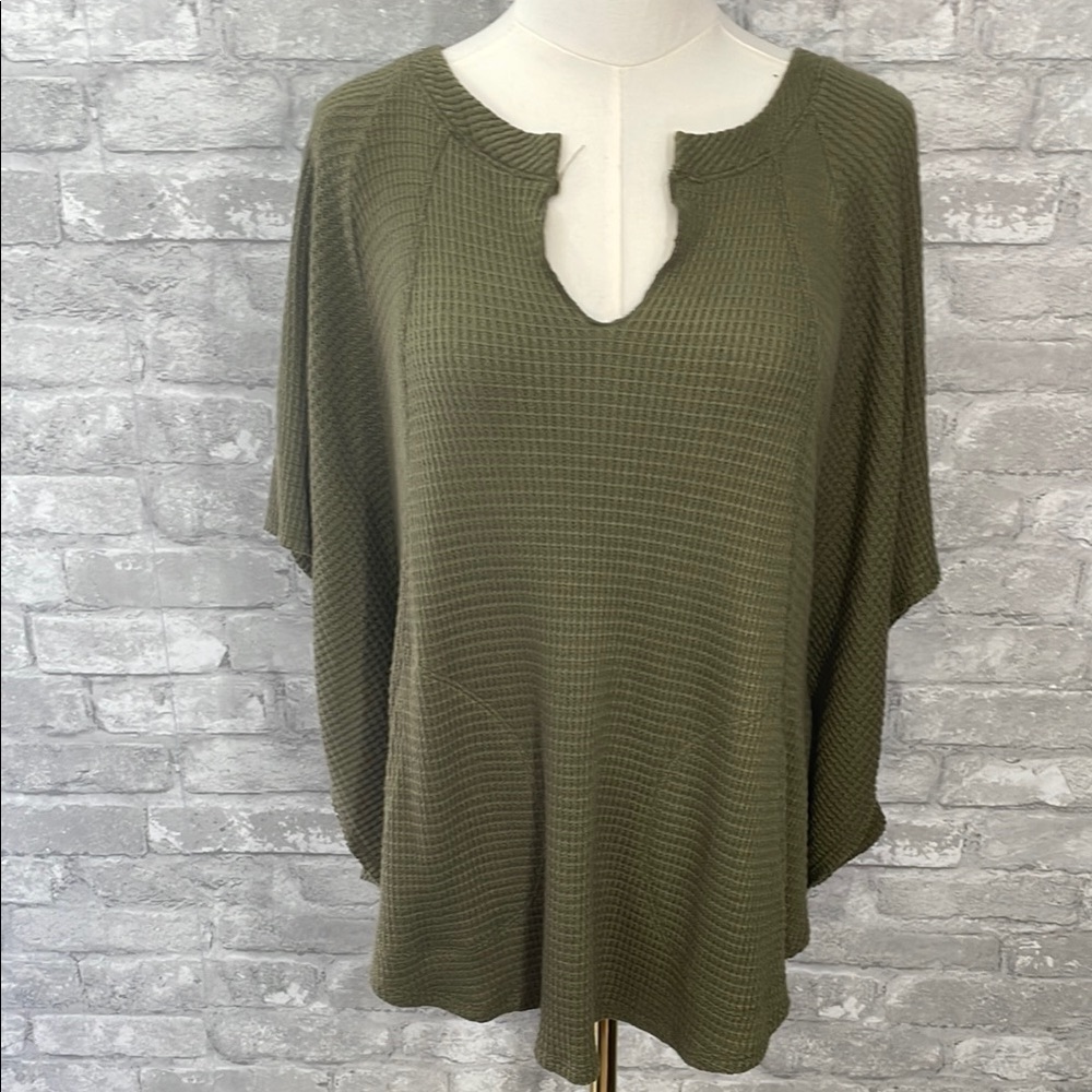 LAmade Olive Green Waffle Knit Dolman Sleeve Top